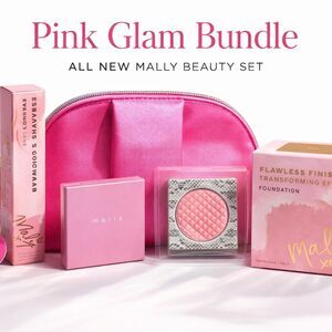 💕 Mally Beauty Bundle: Tan Foundation + Blush w/ Refill + Shadow Base + Bag. NE
